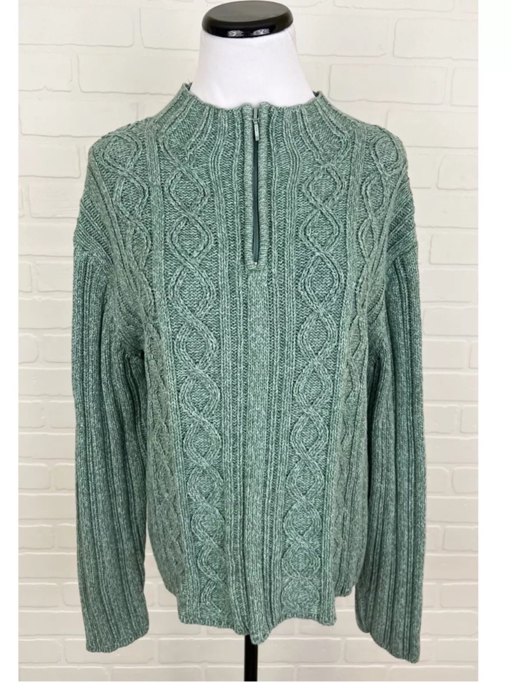 Cabela’s 100% Cotton Cable Knit 1/4 Zip Sweater Green Small